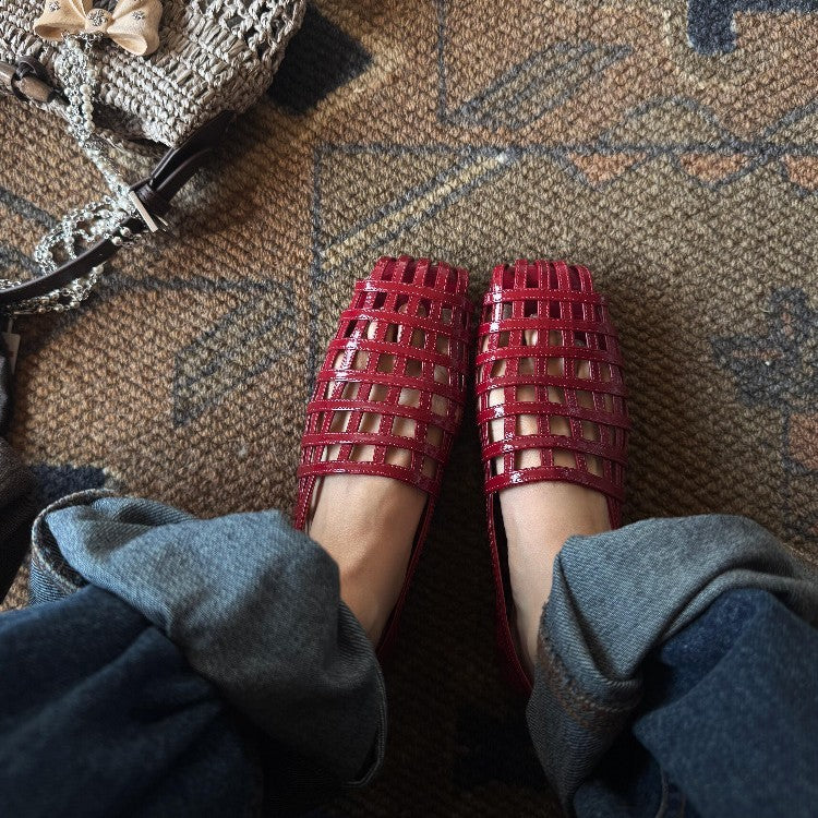 【シューズ】夏 スクエアトゥ透かし彫り サンダル 【JZシリーズ】