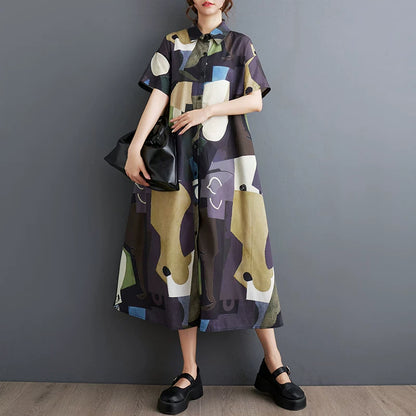 【ワンピース】🌸夏新作 大きいサイズゆったりプリント切替ワンピース 半袖 カジュアル シンプル かわいい フラワーカラー ロング丈 レディース【SHシリーズ】