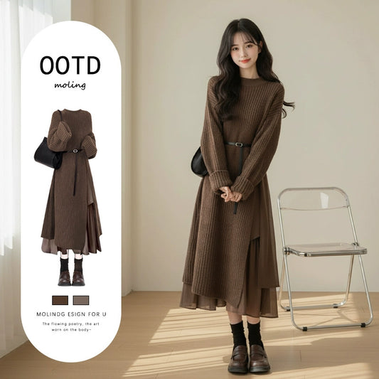 【ワンピース】春 秋 冬 ニット ワンピース + スカート 2点セット 【JZシリーズ】