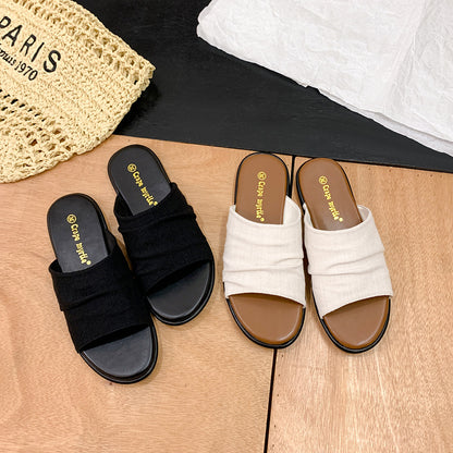 【シューズ】夏新作 リゾート風 ビーチアラン 細かいシワ デザイン フラットサンダル レディース 外履き用