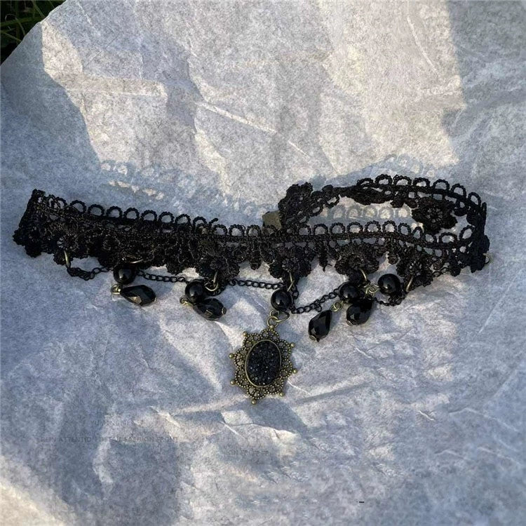 【ハロウィン】ダークプリンセス風 レース フリンジチョーカー ゴシック ロリータ 黒 ネックレス