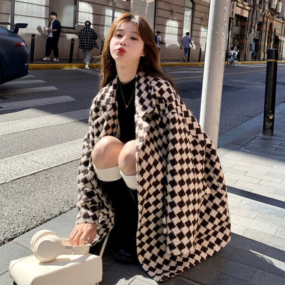 【アウター 】春 秋 冬 韓国風 新作 合わせやすい 厚手 チェック コート【JZシリーズ】