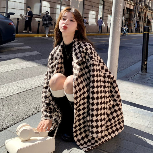 【アウター 】春 秋 冬 韓国風 新作 合わせやすい 厚手 チェック コート【JZシリーズ】