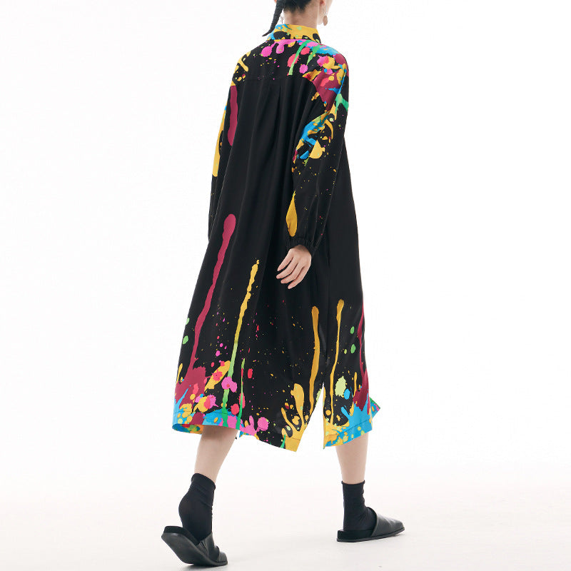 【ワンピース】春 秋 夏 レトロ プリント ルーズ 長袖 ワンピース 【SHシリーズ】