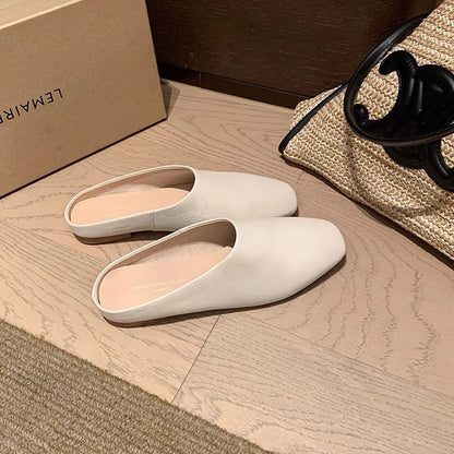 【シューズ】高級感あふれるスクエアトゥミュール｜上品♡フラットローヒールサンダル