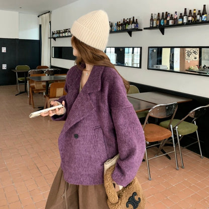 【アウター】💜トレンド感満載！ラベンダーカラーのコート！上品な雰囲気 ウールコート レディース 秋冬  韓国風 レトロ おしゃれ ショートジャケット【JZシリーズ】