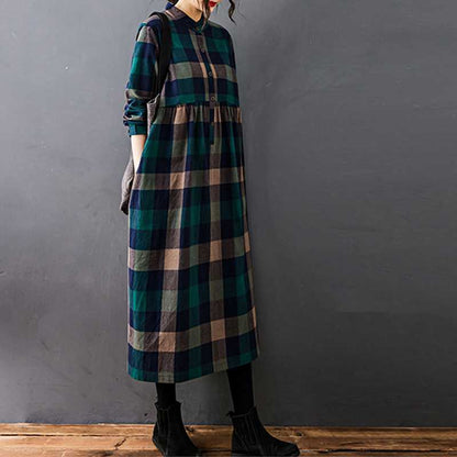 【ワンピース】春 秋 冬 切り替え チェック柄 ゆるリラックス 長袖 ワンピース 【SHシリーズ】