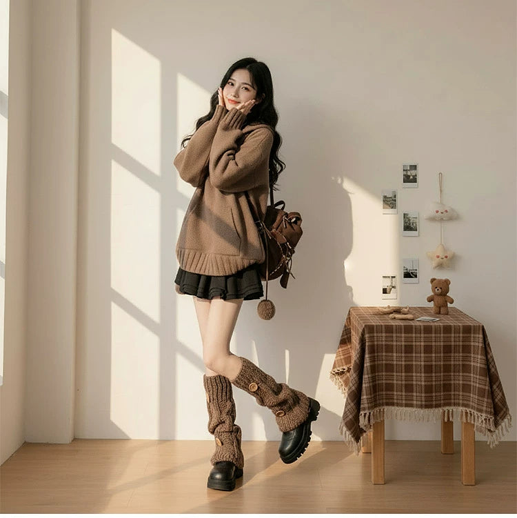 【セットアップ】コーヒー フード付き セーター + ブラックワンピース 2点上下セット【JZシリーズ】