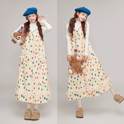 【ワンピース】秋冬 ゆったり可愛い ドット柄 サロペットワンピース レディース Aラインデザイン ノースリーブワンピース【JZシリーズ】【SHシリーズ】