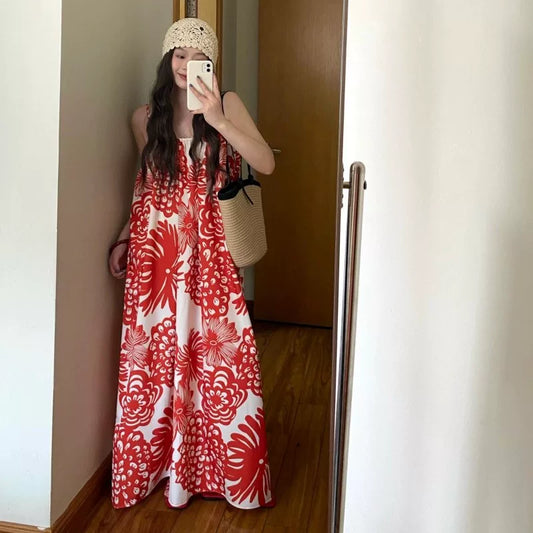 【ワンピース】ビーチ旅行コーデ プリント リゾートスタイル タンクトップ ワンピース 【SHシリーズ】