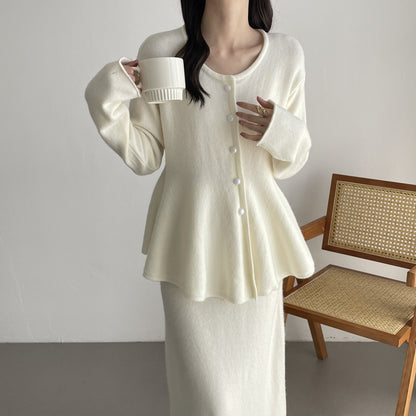 【セットアップ】春 秋 冬 ニットカーディガン + フロア丈 ロングスカート 2点上下セット 【SNシリーズ】