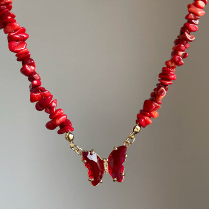 【🎁 B2G1｜先行スタート！】【グッズ】レッドコーラルチップネックレス｜中古｜軽奢＆個性派｜高級感ある万能鎖骨チェーン レディース