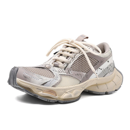 【シューズ】ヴィンテージ風 足元スリム効果 厚底カジュアル スニーカー