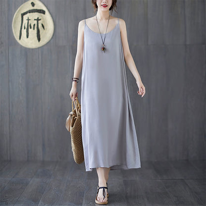 【ワンピース】夏新作 文芸系シンプル 無地キャミソールワンピース ゆったりロング丈 インナーとしても活躍