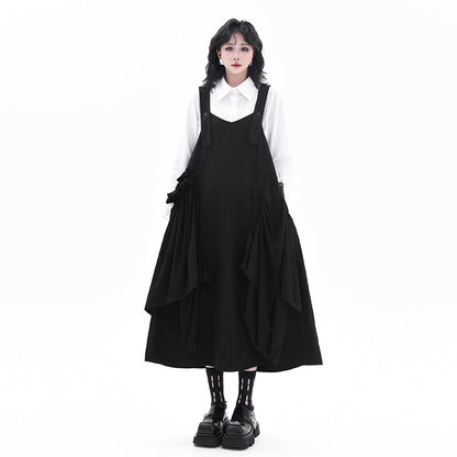 【ワンピース】メッシュ切り替え キャミワンピース レディース  秋新作 ゆったり体型カバー ロング丈 ノースリーブ【AHシリーズ】