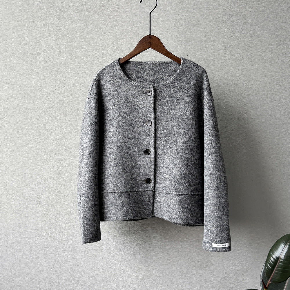 【アウター】上質ウールコート✨レディース 冬 短丈 シンプル 丸首 ゆったりシルエット 大人可愛い【JZシリーズ】