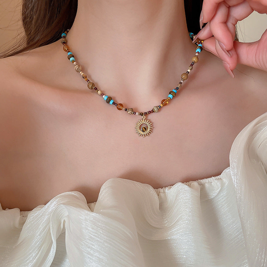 [商品] 鈦鋼珠太陽花項鍊 全新中式復古風 奢華choker項鍊