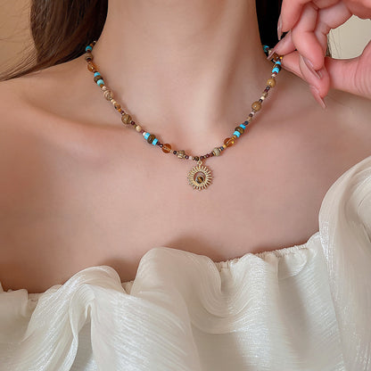 [商品] 鈦鋼珠太陽花項鍊 全新中式復古風 奢華choker項鍊