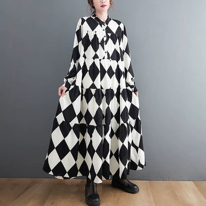 60%OFF⭐️期間限定【ワンピース】レディース 春秋新作 ゆったり 大きいサイズ モノクロ ストライプ プリント ボタン 長袖 シャツワンピース【SHシリーズ】