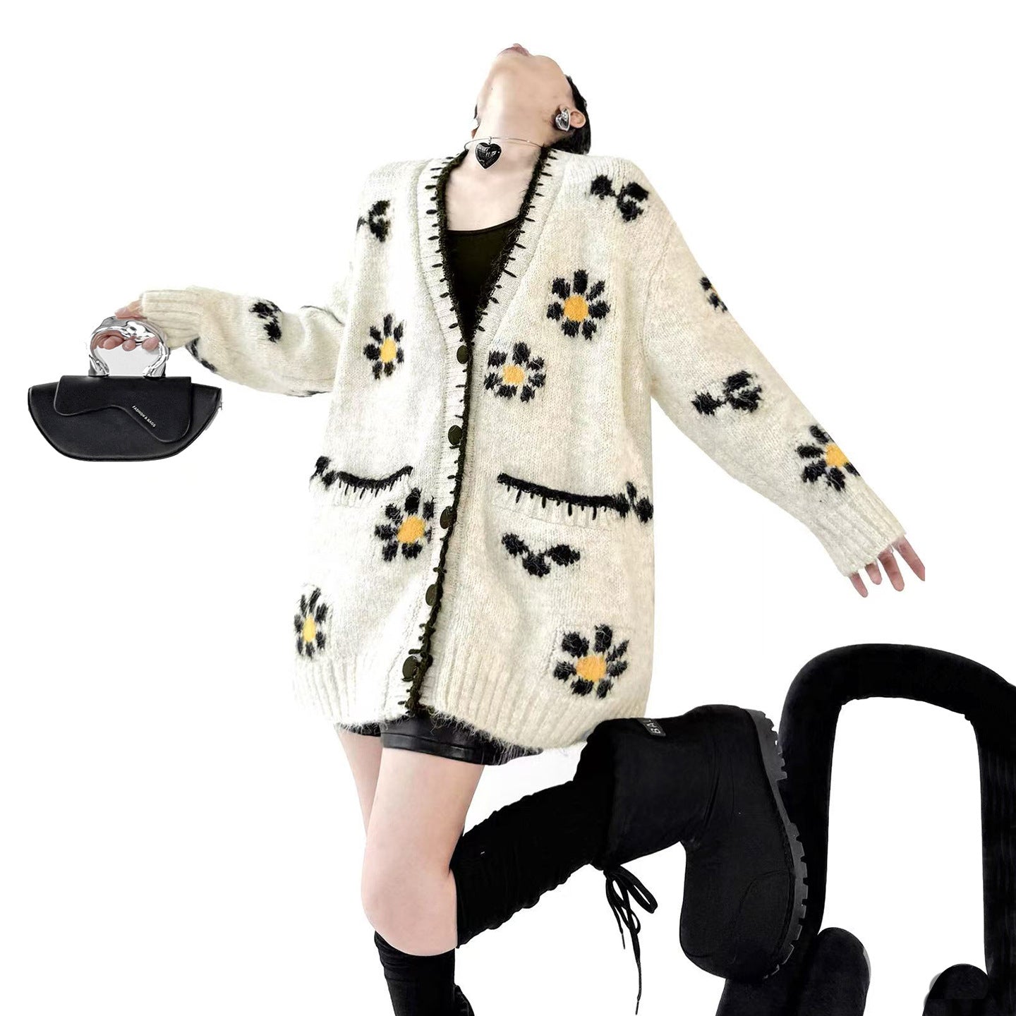 【トップス】春 秋 冬 フラワー ニット アウター ニット セーター 【AHシリーズ】