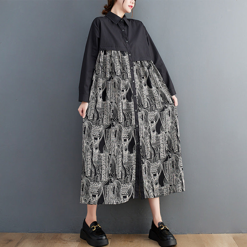 【60%OFF⭐️早い者勝ち】【ワンピース】プリント レトロ 春 秋 冬 切り替え 長袖 ワンピース 【SHシリーズ】