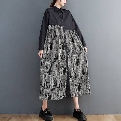 【60%OFF⭐️早い者勝ち】【ワンピース】プリント レトロ 春 秋 冬 切り替え 長袖 ワンピース 【SHシリーズ】