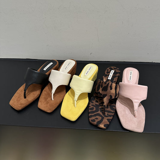 【シューズ】フレンチ厚底トングサンダル ヒョウ柄 夏スカート対応 ウェッジヒール