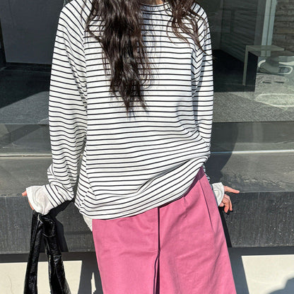 【トップス】春秋 韓国風 高級感 配色 しま模様 パーカー【SNシリーズ】