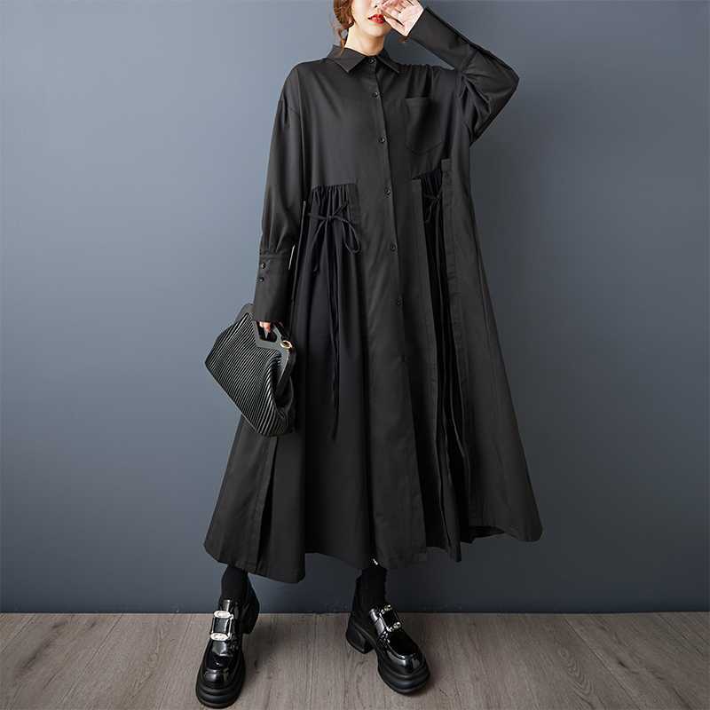 【ワンピース】春 秋 冬 アシンメトリー ウエストマーク シャツ ワンピース 【AHシリーズ】
