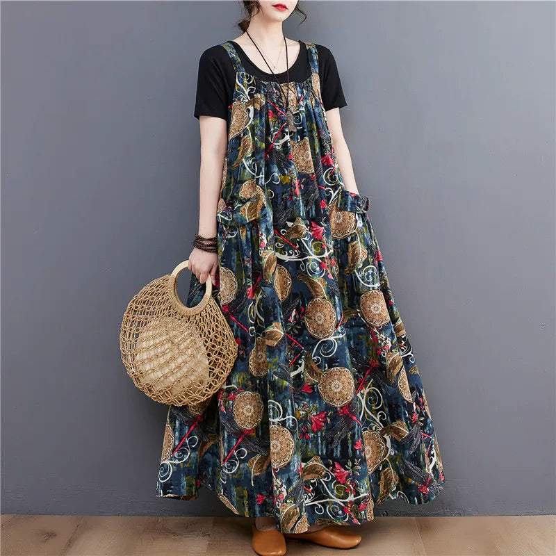 【ワンピース】キャミワンピース レディース 夏新作 気質ある花柄 ノースリーブ ロングワンピース ゆったりシルエット 着痩せ 大人可愛い【SHシリーズ】