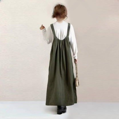 【ワンピース】ナチュラル風 キャミワンピース レディース 春秋 ノースリーブ ロング丈 ゆったりシルエット 体型カバー【JZシリーズ】