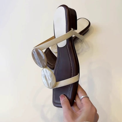 【シューズ】夏 新作 ワンストラップ スクエアトゥ アウトドア用 レトロ風 ローヒールフラットサンダル