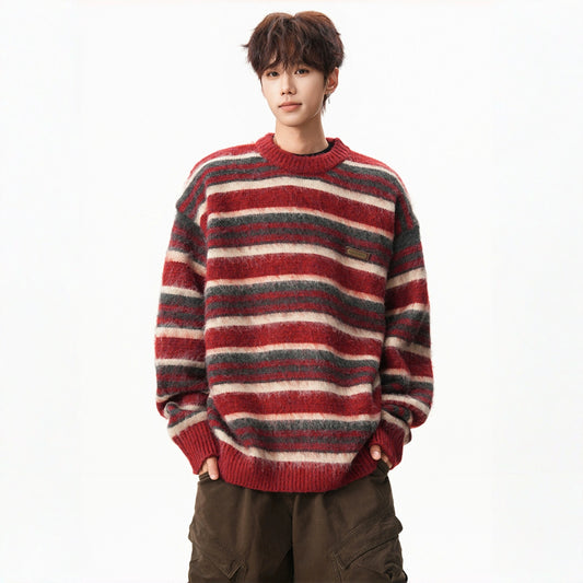 【トップス】アメリカン ストライプ カラーブロック 男女兼用 レトロ セーター【FCシリーズ】