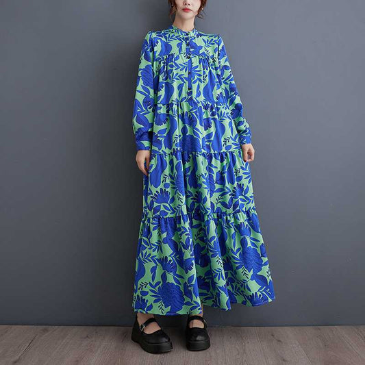 【ワンピース】新作 韓国風 ゆったりカジュアル 花柄Aライン 長袖ワンピース 上品可愛い 着やせロング丈【SHシリーズ】