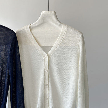 【トップス】Vネック ニットカーディガン レディース 春新作 薄手 長袖 ショート丈 無地 ゆったり 冷房対策【JZシリーズ】