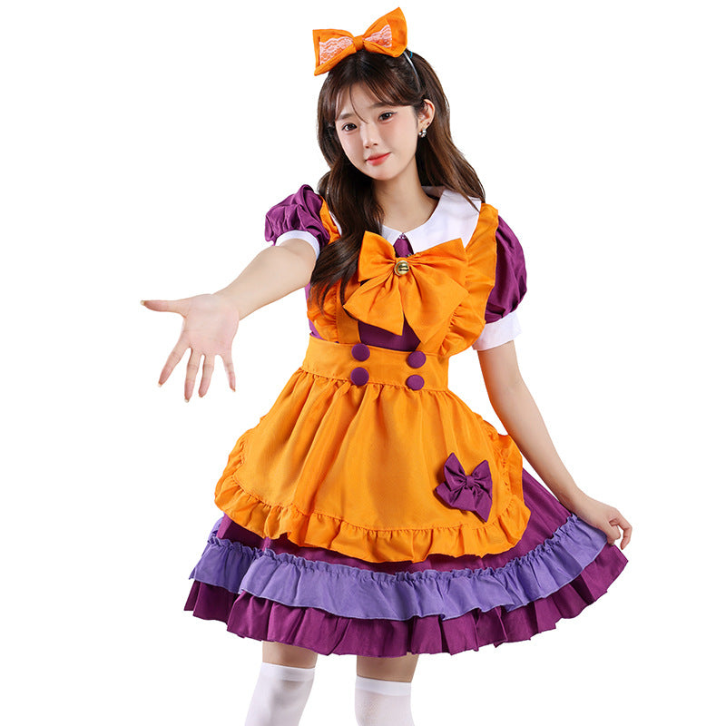 【ハロウィン】コスプレ 衣装 メイド服 アニメ風 ロリータ プリンセスドレス オレンジ レディース ワンピース
