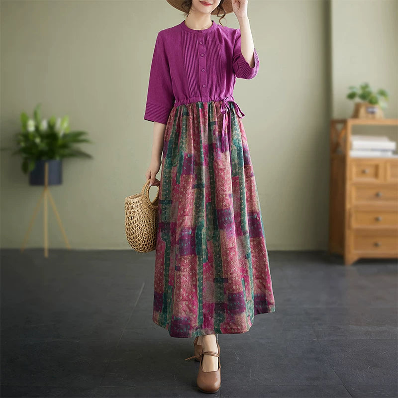 【ワンピース】レトロ 切替 ロング 半袖ワンピース レディース 配色 ローズレッド 大摆 ハイウエスト
【SHシリーズ】