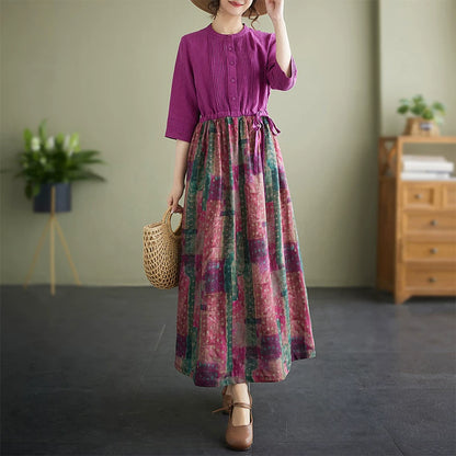 【ワンピース】レトロ 切替 ロング 半袖ワンピース レディース 配色 ローズレッド 大摆 ハイウエスト
【SHシリーズ】