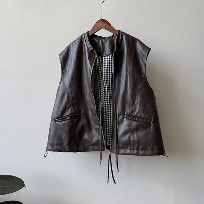 【トップス】春 秋 冬 秋新作 フレンチ デザイン ノースリーブ レザーベスト 【JZシリーズ】