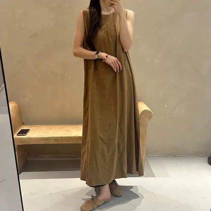 期間限定⭐️60%OFF【ワンピース】レトロ 無地 リネンコットン ミディ丈 キャミワンピース レディース 夏新作 ミニマル ノースリーブ 上品 ゆったり ノースリーブ ワンピース【JZシリーズ】