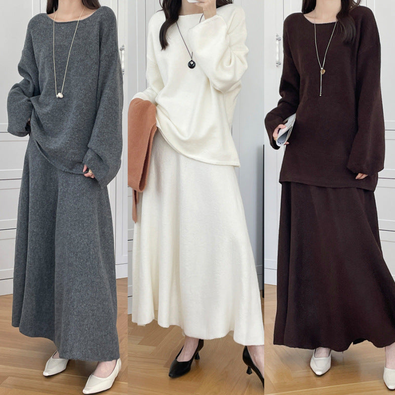 【セットアップ】春 秋 冬 ミディアム丈 セーター + ロングスカート 2点上下セット 【SNシリーズ】