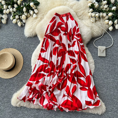 期間限定🍂60%OFF【ボトムス】フレンチ風プリントAラインプリーツスカート レディース 夏新作 ハイウエスト ミモレ丈 美シルエット 通勤 リゾート【SHシリーズ】
