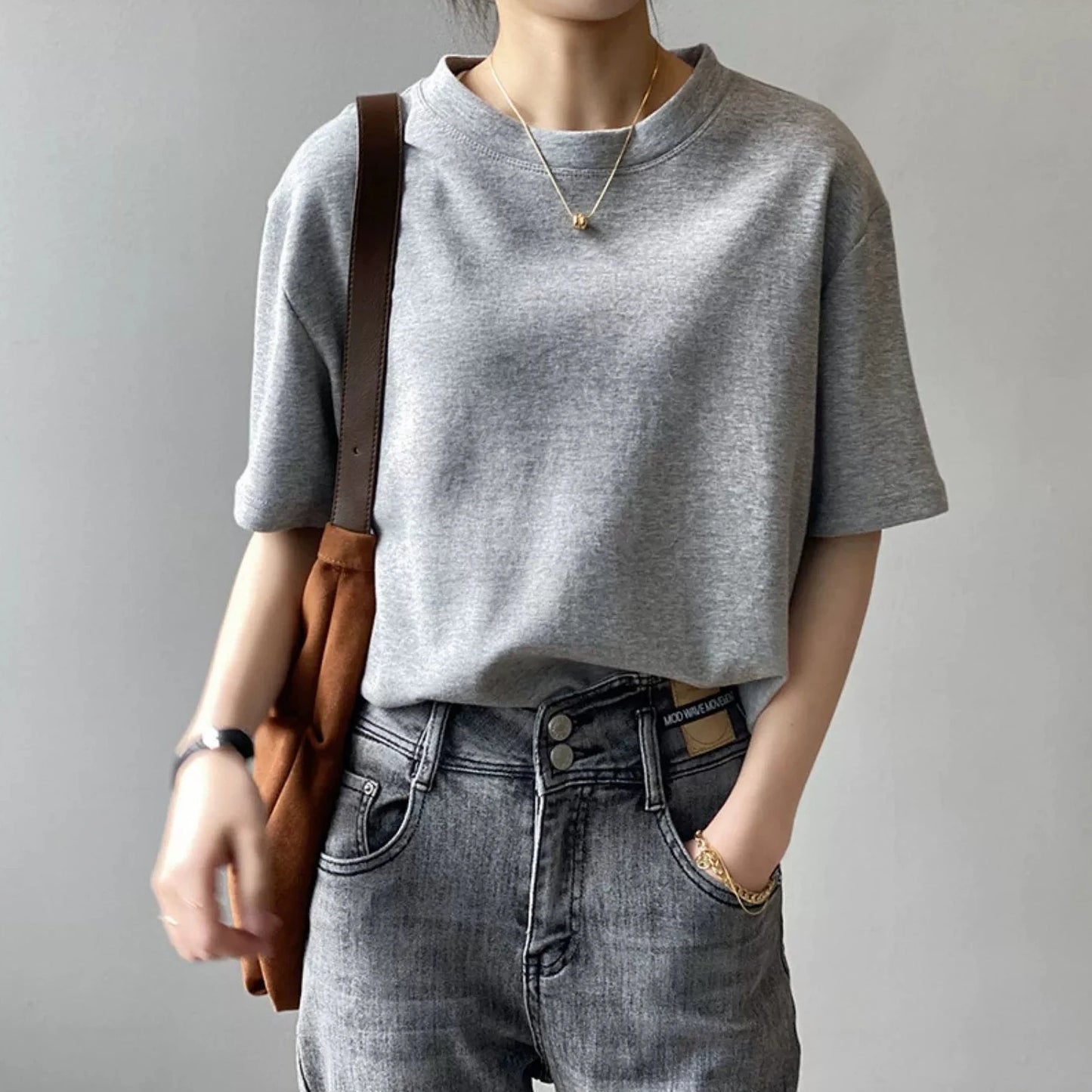 【トップス】無地 夏  ラウンドネック Tシャツ