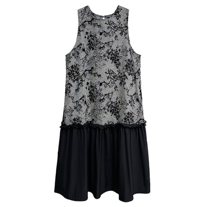 【ワンピース】春 秋 冬 レトロ 細見え ジャカード切替 ノースリーブ ワンピース 【AHシリーズ】