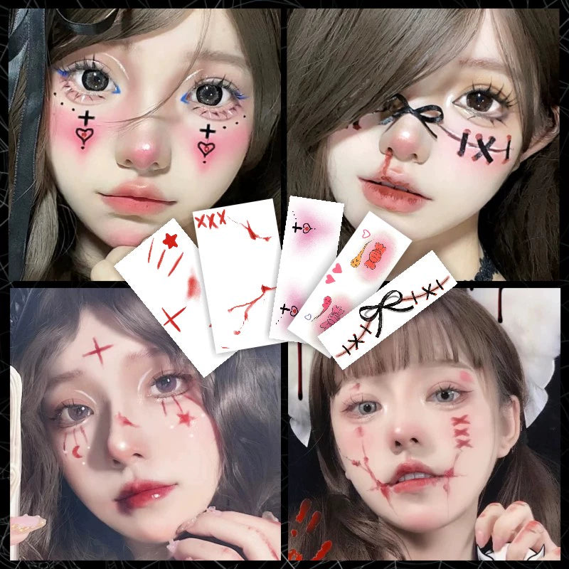 11種類【ハロウィン】ダークゴシック風 メイク用タトゥーシール ハロウィン 薔薇＆茨 フェイスステッカー ハートチーク風 メイクシール