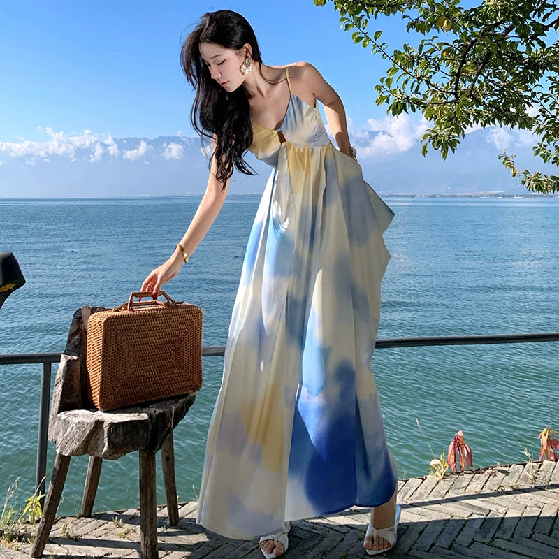 【ワンピース】グラデーションノースリーブ ワンピース レディース 夏 リゾートドレス キャミワンピ ロング丈 美シルエット【SHシリーズ】