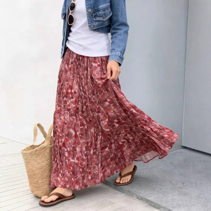 【ボトムス】リゾート風 花柄 スカート レディース 夏 ロングスカート ハイウエスト フレア プリーツ ゆったり【SHシリーズ】