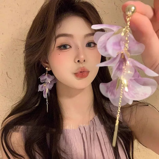 【グッズ】S925銀針 チュールフラワー ロングピアス 上品華やか レディース アクセサリー【SHシリーズ】