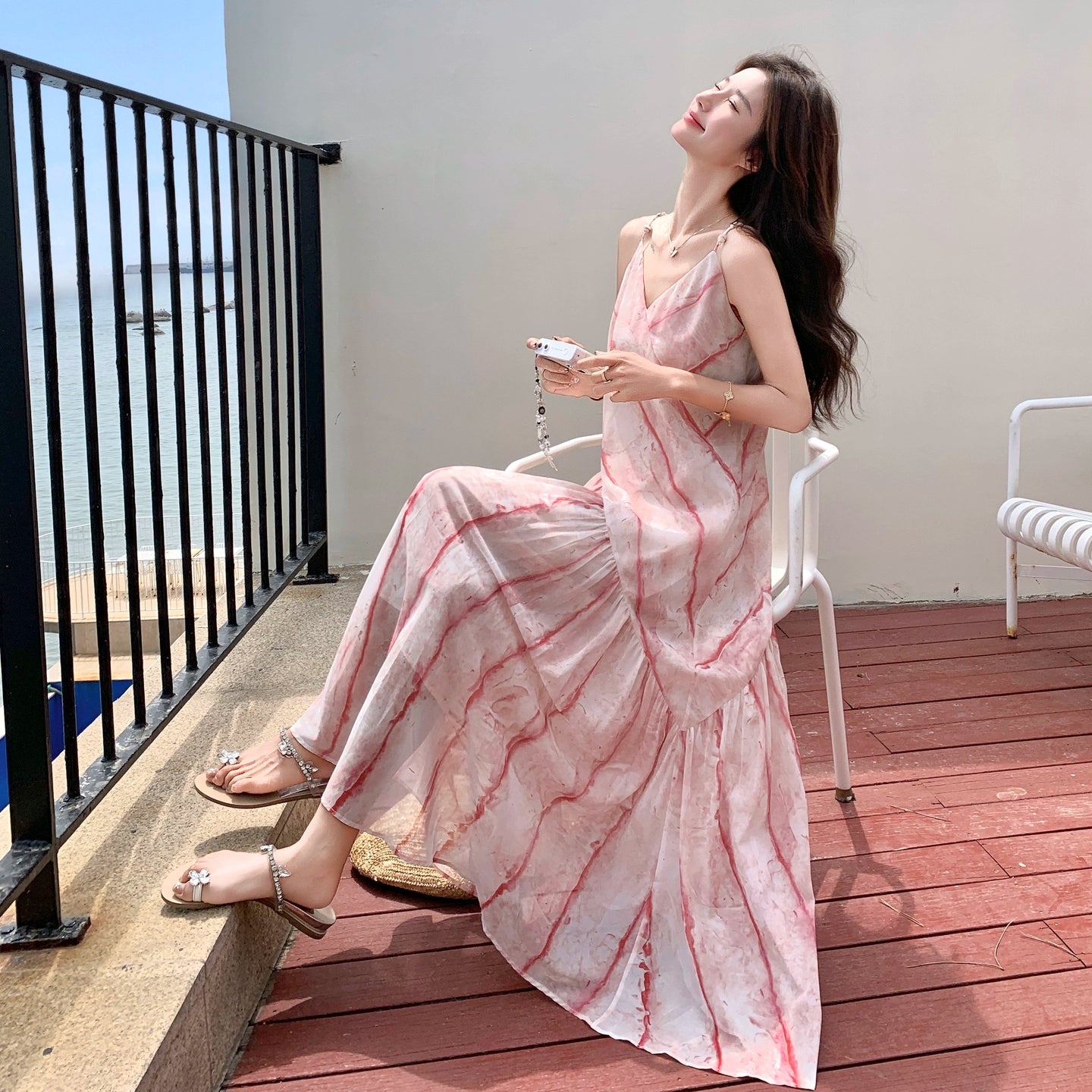 【ワンピース】フレンチ風 夏 エレガンス グラデーション ノースリーブキャミソールワンピース【SHシリーズ】