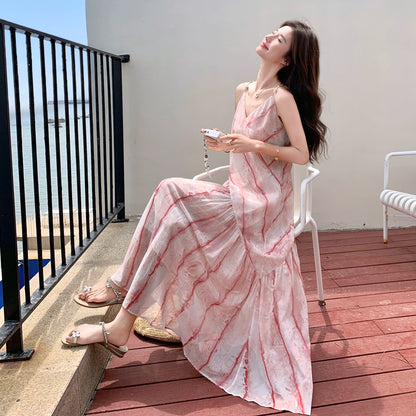 【ワンピース】フレンチ風 夏 エレガンス グラデーション ノースリーブキャミソールワンピース【SHシリーズ】